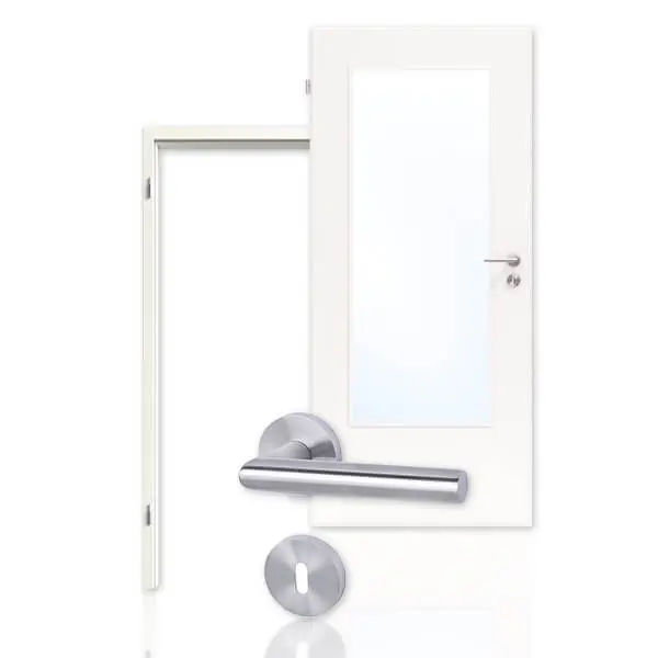 Zestaw drzwi wewnętrznych arctic biały RAL 9016 Typ LA-DIN WestaLack z ościeżnicą i klamką - Westag