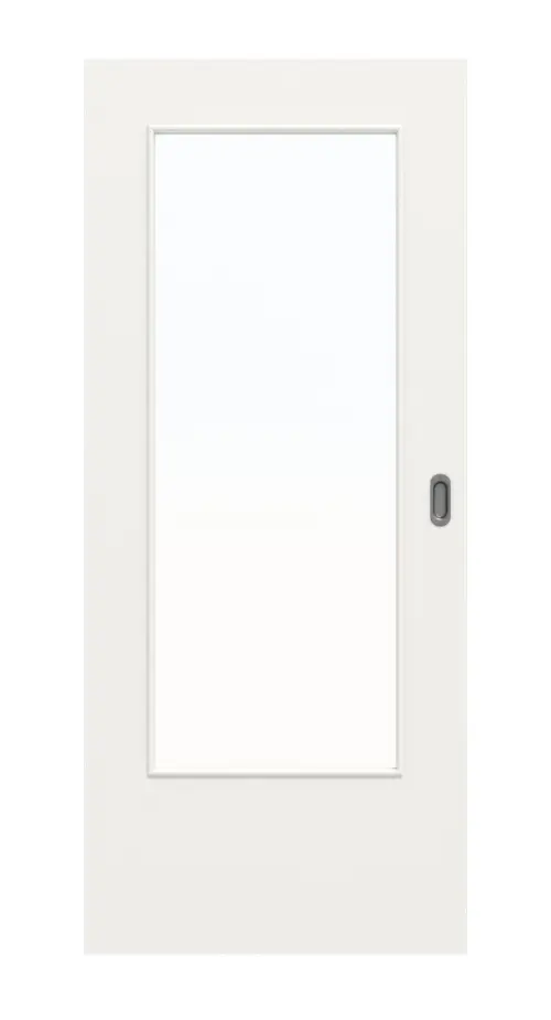 Widok z przodu lakierowanych drzwi przesuwnych Basic biały podobny do RAL 9016 DIN-LA - Huga