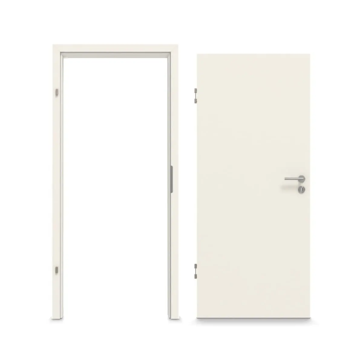 Widok kompletnego zestawu: zestaw drzwi dźwiękoszczelnych LEBO biały lakier RAL 9010 z ościeżnicą.
