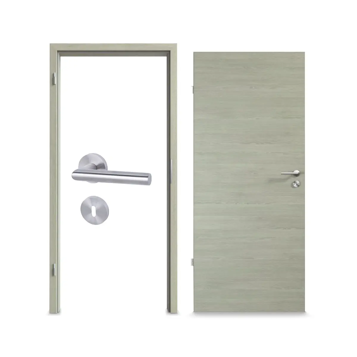 Widok kompletnego zestawu WESTAG zestaw drzwi wewnętrzne dąb platynowy Cross EIC 424 PortaLit CPL z ościeżnicą i klamką