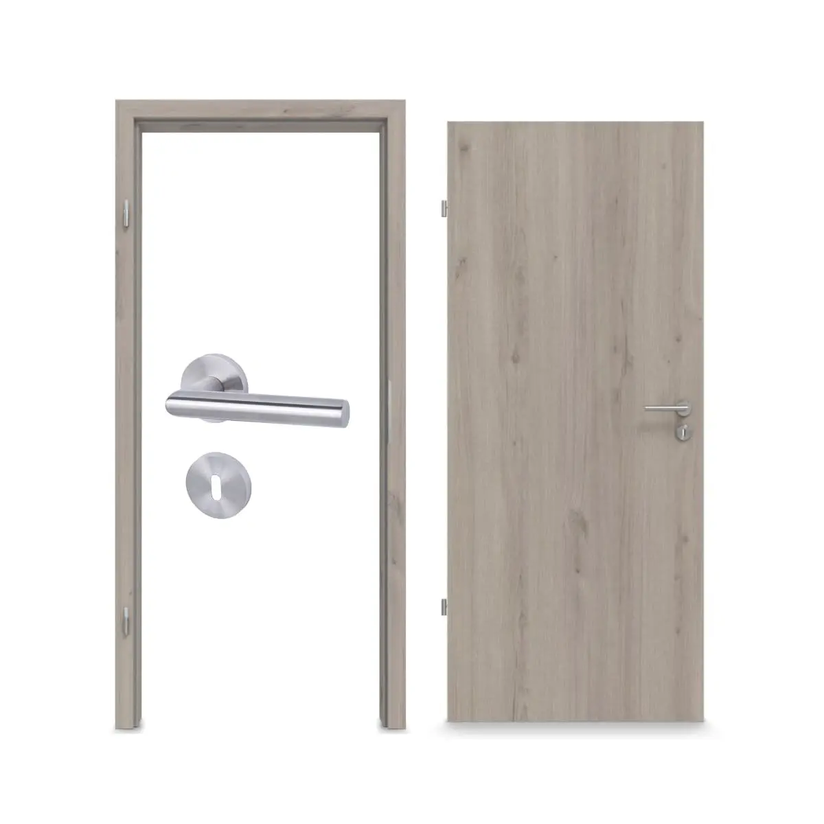 Widok kompletnego zestawu marki WESTAG – zestaw drzwi wewnętrzne Sala dąb Ei 443 PortaLit CPL z ościeżnicą i klamką