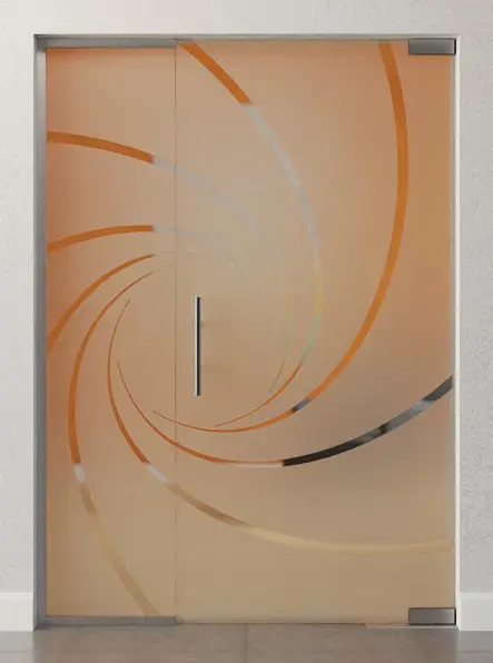 Zdjęcie szklanych drzwi wahadłowych przezroczystych z motywem Cristall i stałym elementem bocznym DORMA Mundus BTS wariant 2 - Erkelenz