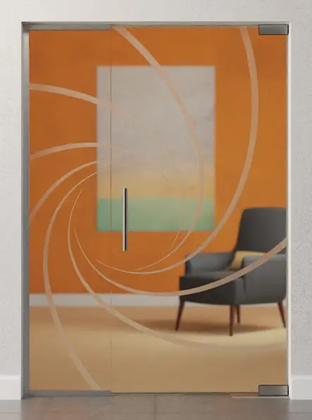 Zdjęcie szklanych drzwi wahadłowych z motywem Cristall matowy i stałym elementem bocznym DORMA Mundus BTS wariant 2 - Erkelenz