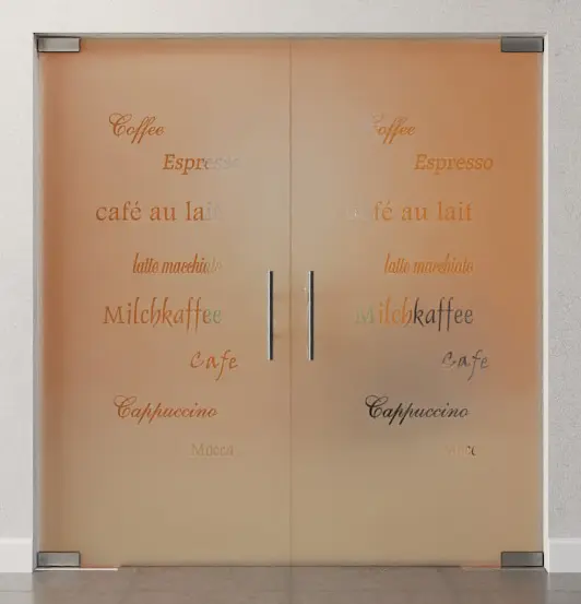 Zdjęcie Cafe 2 motyw przezroczysty 2-skrzydłowe szklane drzwi wahadłowe DORMA Mundus BTS wariant 4 - Erkelenz