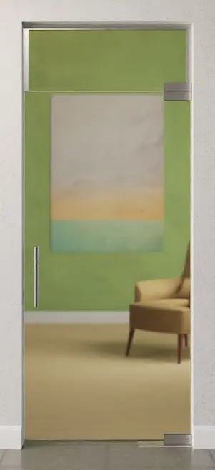 Zdjęcie szklanych drzwi wahadłowych ze szkła float przezroczystego z nadświetlem DORMA Mundus BTS wariant 7 - Erkelenz