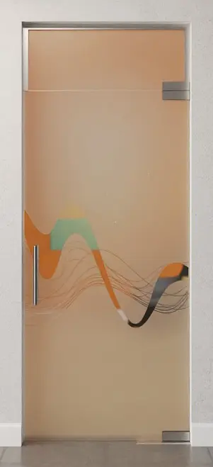 Zdjęcie drzwi wahadłowych szklanych Sinus 2, motyw przezroczysty, z naświetlem DORMA Mundus BTS wariant 7 - Erkelenz