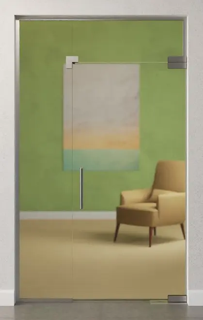 Zdjęcie drzwi wahadłowych szklanych ze szkła float przezroczystego z elementem bocznym, naświetlem DORMA Mundus BTS wariant 8 - Erkelenz