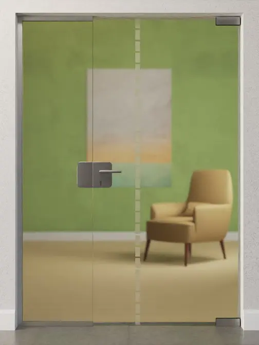 Zdjęcie drzwi całoszklanych z motywem Algo matowym ze stałym elementem bocznym DORMA Mundus wariant 1 - Erkelenz