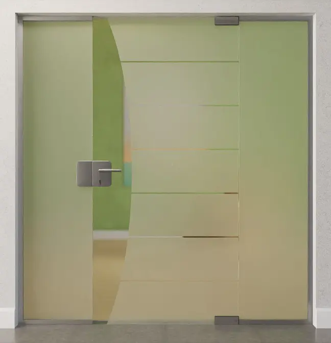 Zdjęcie drzwi całoszklanych Amara motyw przezroczysty z dwoma stałymi elementami bocznymi DORMA Mundus wariant 2 - Erkelenz