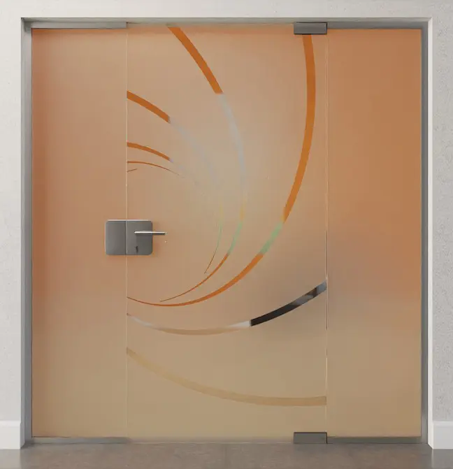 Zdjęcie drzwi całoszklanych Cristall motyw przezroczysty z dwoma stałymi elementami bocznymi DORMA Mundus Wariant 2 - Erkelenz