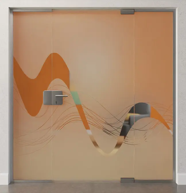 Zdjęcie drzwi całoszklanych Sinus 2 motyw przezroczysty z dwoma stałymi elementami bocznymi DORMA Mundus Wariant 2 - Erkelenz