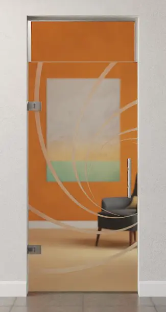 Zdjęcie drzwi wahadłowych szklanych z motywem Cristall matowy z naświetlem DORMA Tensor wariant 1 - Erkelenz