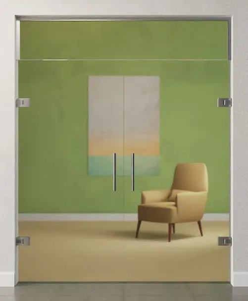 Zdjęcie 2-skrzydłowych szklanych drzwi wahadłowych float przezroczyste z naświetlem DORMA Tensor Variante 2 - Erkelenz