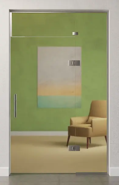 Drzwi wahadłowe szklane float przezroczyste z elementem bocznym, naświetlem DORMA Tensor szkło do szkła wariant 4 - Erkelenz