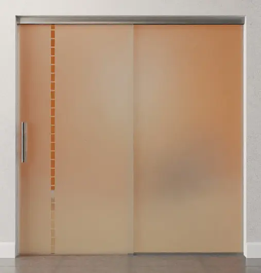 Zdjęcie przezroczystych szklanych drzwi przesuwnych z motywem Algo i stałym elementem bocznym Sigma Flexible Wariant 1 - Erkelenz