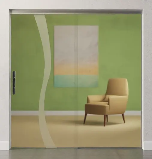 Zdjęcie szklanych drzwi przesuwnych Bergamo z motywem matowy i stałym elementem bocznym Sigma Flexible Wariant 1 - Erkelenz