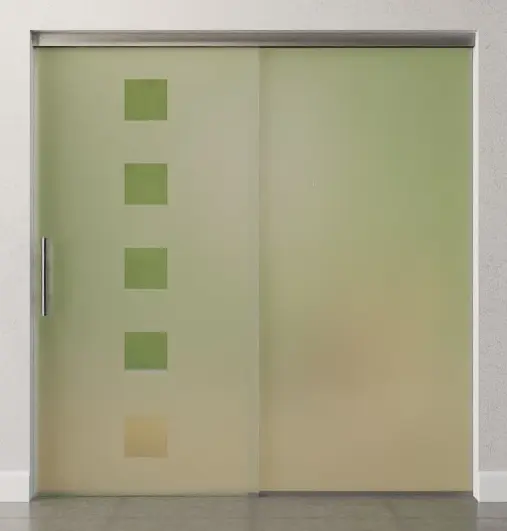 Zdjęcie szklanych drzwi przesuwnych Cinque, motyw przezroczysty, ze stałym elementem bocznym Sigma Flexible wariant 1 – Erkelenz