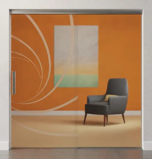 Zdjęcie drzwi przesuwnych szklanych z motywem Cristall matowy i stałym elementem bocznym Sigma Flexible wariant 1 - Erkelenz