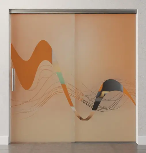 Zdjęcie szklanych drzwi przesuwnych Sinus 2 z motywem przezroczystym i stałym elementem bocznym Sigma Flexible wariant 1 - Erkelenz