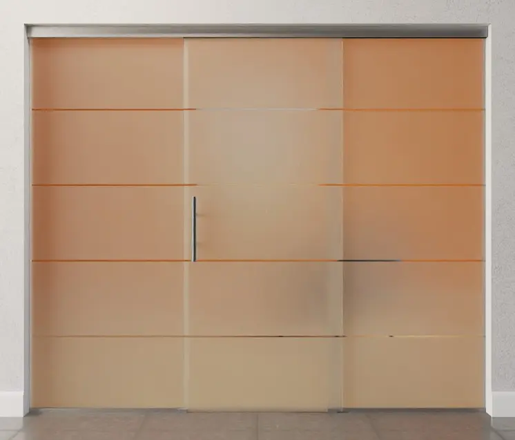 Zdjęcie szklanych drzwi przesuwnych Prime motyw przezroczysty z dwoma stałymi elementami bocznymi Sigma Flexible wariant 2 - Erkelenz.