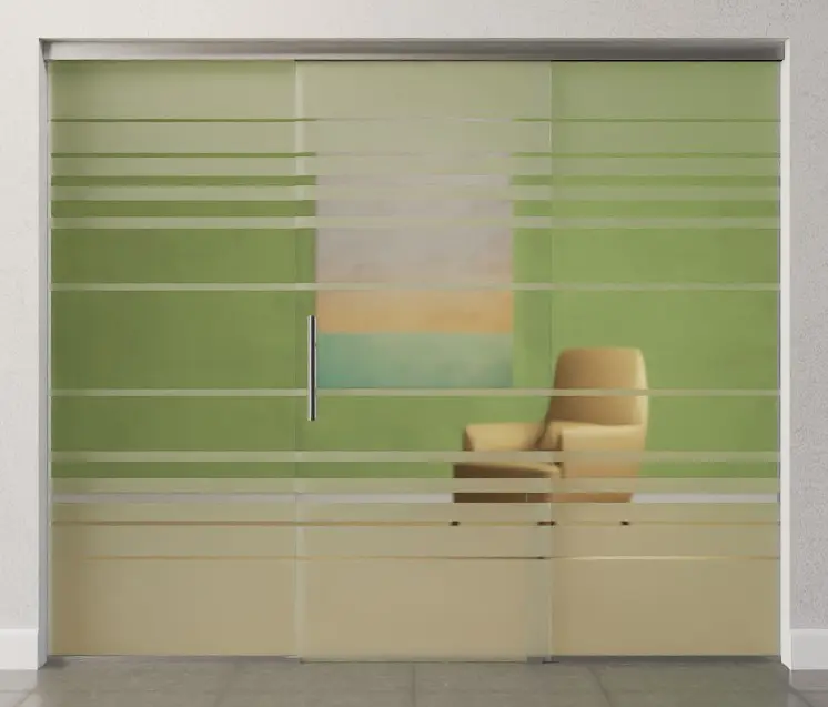 Zdjęcie drzwi przesuwnych szklanych z motywem Selina, szkło przezroczyste, z dwoma stałymi elementami bocznymi Sigma Flexible Variante 2 - Erkelenz