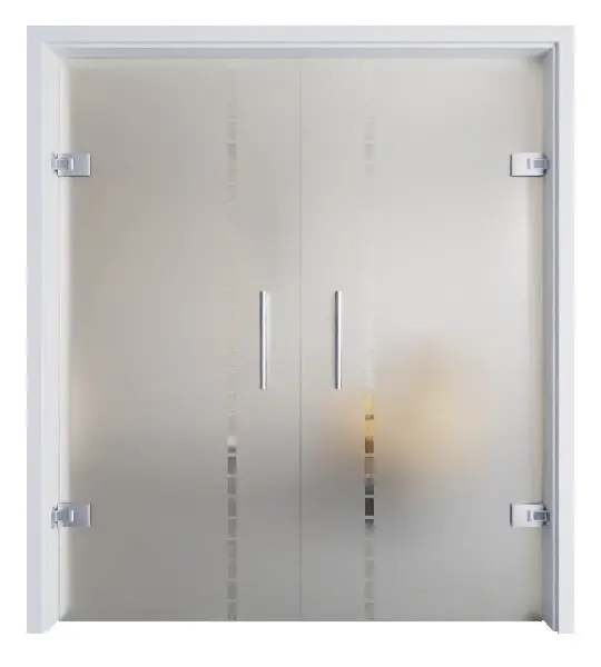 ERKELENZ Podwójne przeszklone drzwi wahadłowe Algo matowe, z przezroczystym motywem