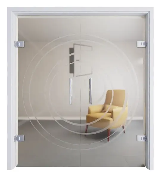 ERKELENZ Podwójne drzwi przeszklone wahadłowe Lira matowe, z matowym motywem