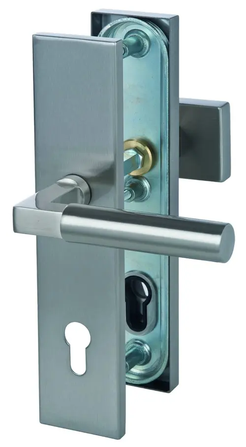 Sicura Alaska Square-LS/LS stal nierdzewna satynowana zamek z zabezpieczeniem przed zmianą do drzwi wejściowych do domu - Südmetall