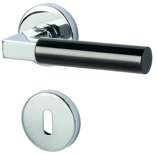 Alaska-R chrom/czarny polerowany zestaw do drzwi wejściowych do mieszkania Top Speed - Südmetall