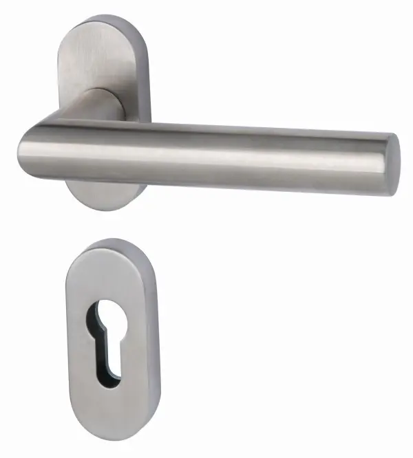 SÜDMETALL okucie do drzwi wejściowych Ronny II-R stal nierdzewna satynowana zestaw wąskoprofilowy klamka/klamka TOP SPEED