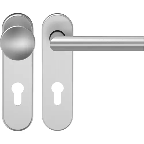 Widok okucia ochronnego D310 gałka-klamka stal nierdzewna matowa z krótką tarczą - ECO