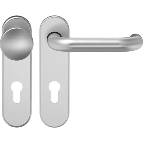 Widok okucia ochronnego D110 gałka-klamka stal nierdzewna matowa z krótką tarczą - ECO