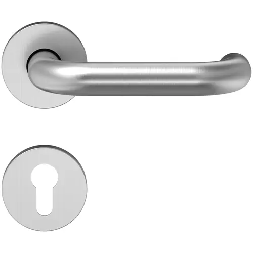 Widok okucia przeciwpożarowego D110 klamka-klamka stal szlachetna z okrągłymi rozetami - ECO