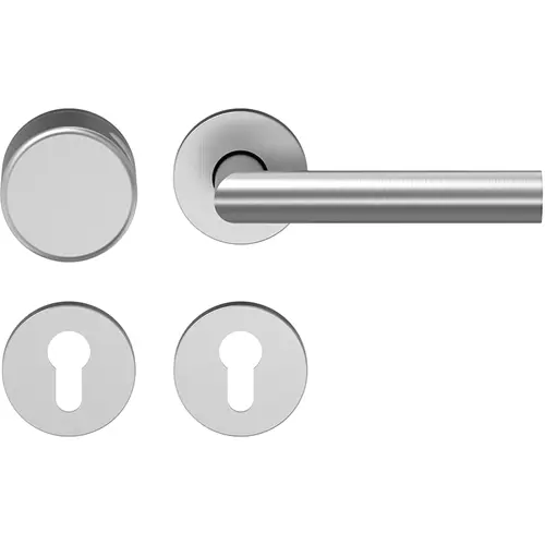 Widok okucia ochronnego D310 gałka-klamka stal nierdzewna matowa z okrągłą rozetą - ECO