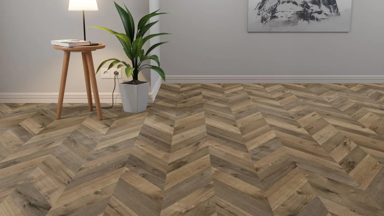 Widok paneli laminowanych KAINDL dąb FORTRESS ASHFORD Natural Touch 8.0 szeroka deska FISHbone zdjęcie 2