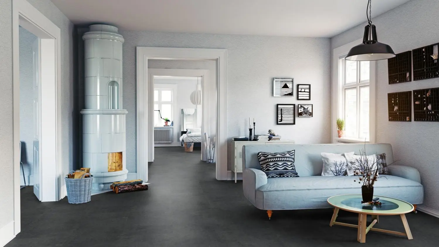 Widok na panele winylowe na klick TARKETT Polished Beton Graphite Rough Beton iD Click Ultimate 30 The Classics zdjęcie 1