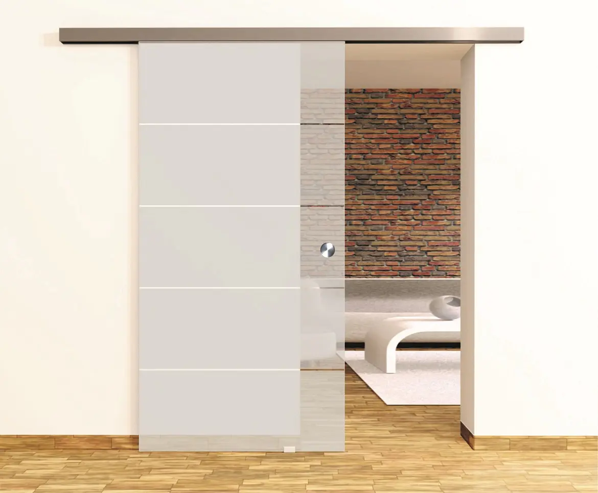 Zestaw drzwi przesuwnych całoszklanych Basic matowy z 4 pasami wraz z systemem - Interio