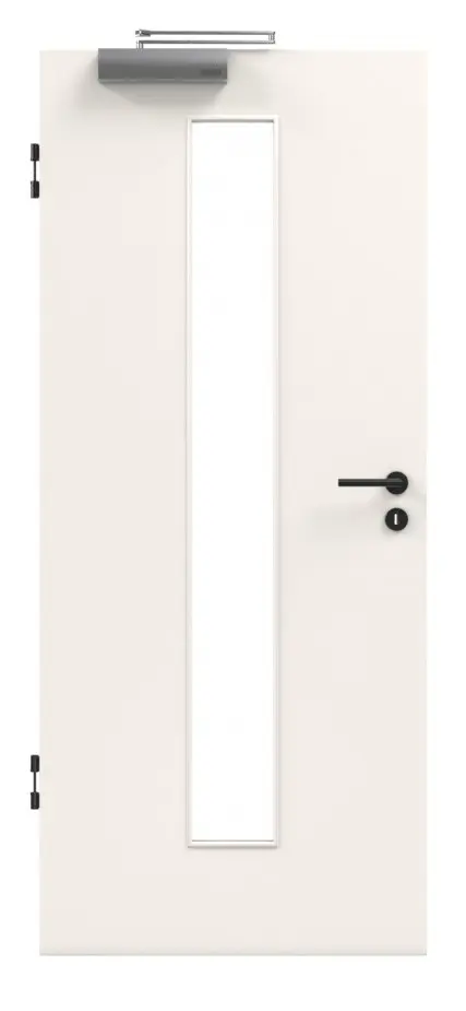 Zdjęcie drzwi przeciwpożarowych T-30 Typ48 biały lakier 9010 wycięcie na szybę na środku Jeld-Wen