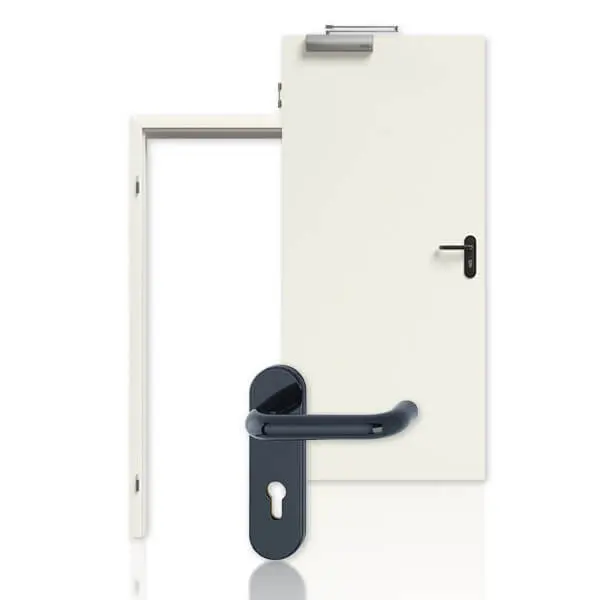 Zdjęcie kompletnego zestawu drzwi dymoszczelnych klasyczna biel RAL 9010 WestaLack wraz z ościeżnicą