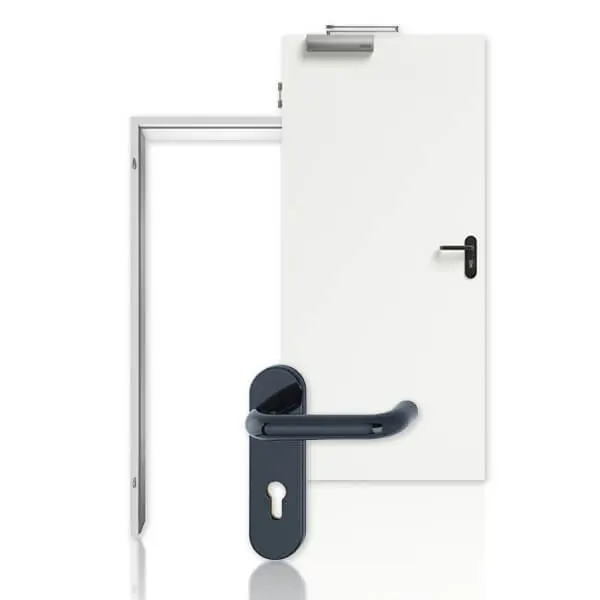 Zdjęcie kompletnego zestawu drzwi przeciwpożarowych T30 arctic biały RAL 9016 WestaLack z ościeżnicą stalową