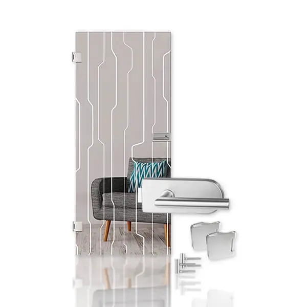 Drzwi szklane z motywem Curves matowienie matowy Kompakt wraz z zestawem okuć - Erkelenz