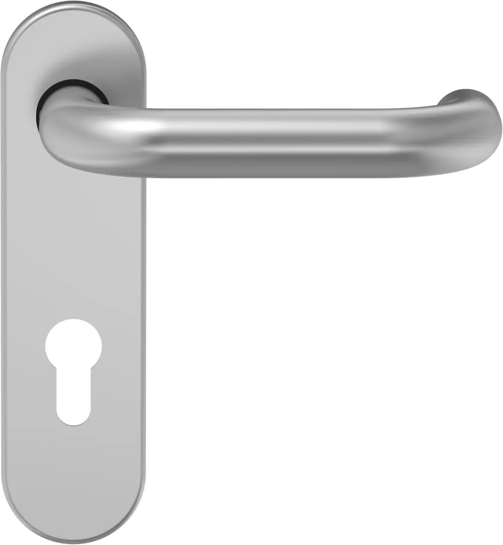 Widok zamka przeciwpożarowego D110 klamka-klamka aluminium F1 z krótką tarczą - ECO