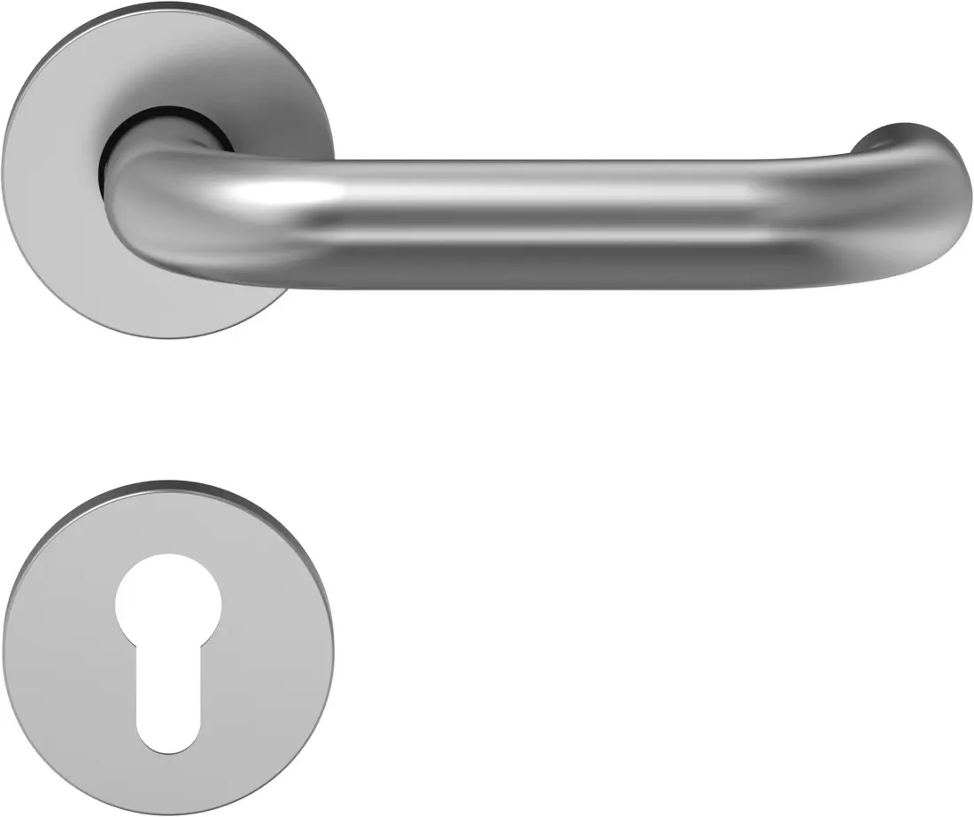 Widok okucia przeciwpożarowego D110 klamka-klamka aluminium F1 z okrągłymi rozetami - ECO