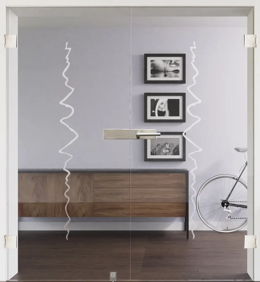 Zdjęcie z modelem 3008 negatyw całoszklane drzwi dwuskrzydłowe - Lienbacher szkło