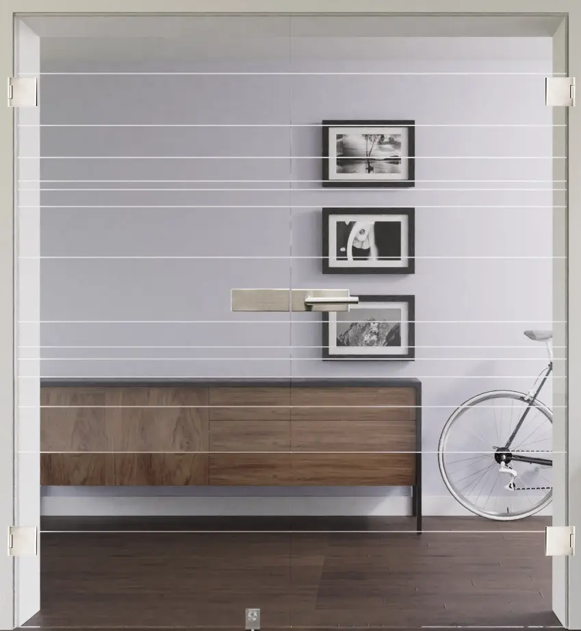 Zdjęcie z modelem 368 negatyw całoszklane drzwi dwuskrzydłowe - Lienbacher szkło