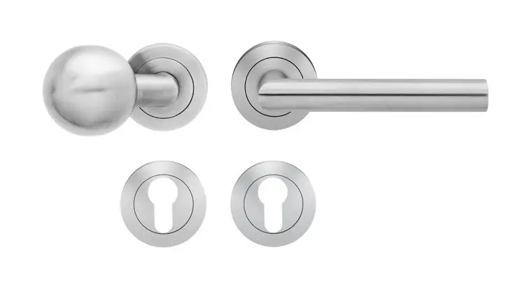 KARCHER DESIGN Klamka do drzwi przeciwpożarowych Rhodos ER/FS 28V Stal szlachetna matowa z rozetą okrągłą Zestaw elementów wymiennych