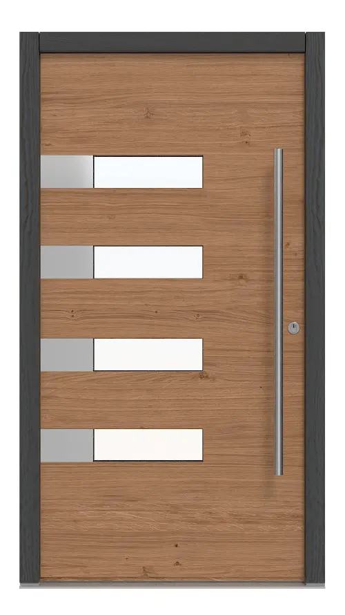 Kneer Haustür Holz 329 Querfurnier Eiche hell-Querfurnier Eiche hell Frontansicht außen