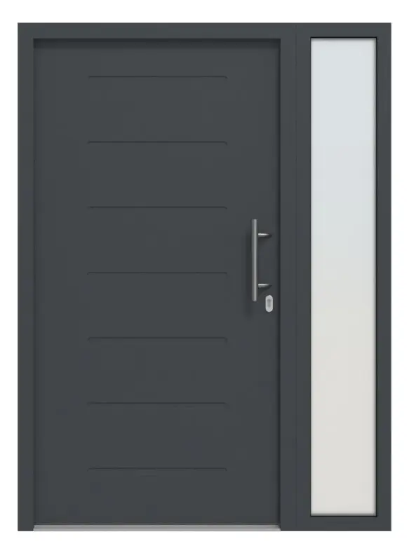 Hörmann Haustür Thermo46 015 mit Seitenteil RAL 7016-RAL 7016 Frontansicht außen