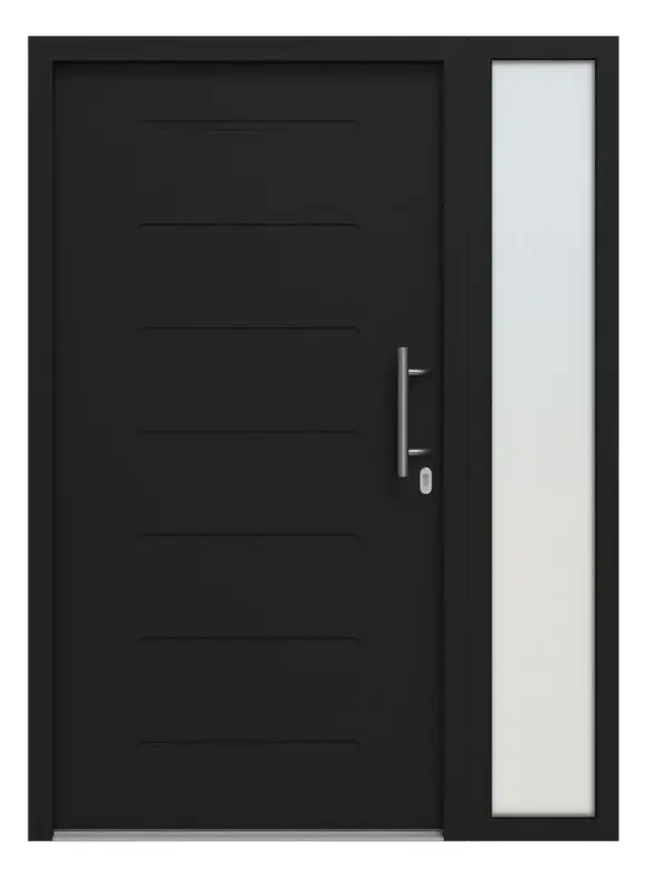 Hörmann Haustür Thermo46 015 mit Seitenteil RAL 9005-RAL 9005 Frontansicht außen