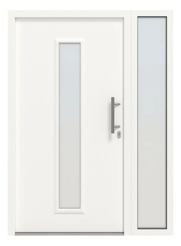 Hörmann Haustür Thermo46 020 mit Seitenteil RAL 9016-RAL 9016 Frontansicht außen